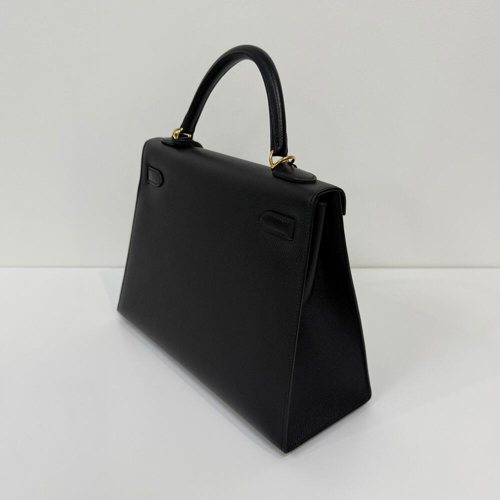 HERMES Kelly 32 Black Epsom Gold Hardware Handbag Leather Top Handle Crossbody - Picture 5 of 13
